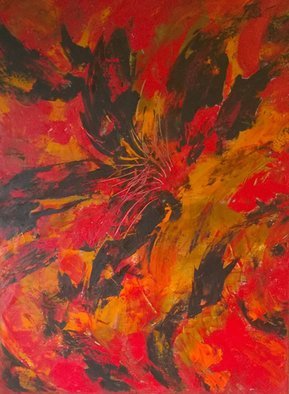 Kimmie Hamm; Spirt Dreams, 2016, Original Painting Oil, 18 x 20 inches. Artwork description: 241   I close my eyes and think of my ancestorsaEURtm visions of men gathering around a fire- inducing trance. Colors of red, orange, yellow, brown, and black explode into partial faces and images that come to them in a dream- like state, clear for a moment then fading ...
