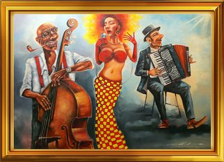 Yury Namestnikov; Jazzamour, 2017, Original Painting Oil, 100 x 80 inches. Artwork description: 241 jazz, music, contrabass, woman, trio...