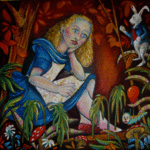 Karl James; Alice Contemplating, 2009, Original Painting Oil, 90 x 90 cm. Artwork description: 241  part of the Alice in wonderland inspires series ...