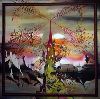 Anton Kushkov; Tower Of Dream From My Dreams, 2007, Original Painting Oil, 120 x 120 cm. Artwork description: 241      painting glow in the dark     ...