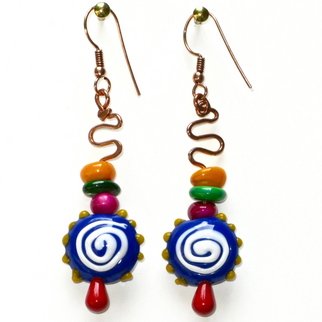Cheryl Brumfield-Knox; Just One Of Those Crazy Dayz, 2011, Original Jewelry,  2.5 inches. Artwork description: 241   Colorful, silly, whimsical, fun- to- wear earrings! Love the crazy lampwork beads combined with cheery glass beads that look yummy enough to eat. Copper is gently hammered out, and the ear wire is antique copper. They measure 2 1/ 2 inches in total length, and can be ...