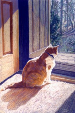 Kay Ridge; Watch Cat, 2002, Original Pastel, 27 x 35 inches. Artwork description: 241 This original Pastel painting found the light and shadows exciting to paint as the sun changed minute by minute.Limited Edition, doubled signed by artist and certificate of authenticity.Matted to 16x20 with foamcore backing are also available. ( Inquire via email) ....