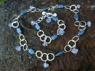 Lisa Schaffer-Doggett; Blue Kyanite And Chalcedo..., 2014, Original Jewelry, 26 x 1 inches. Artwork description: 241  Blue Kyanite and Chalcedony Necklace and Bracelet set with handmade hammered Fine Silver Circles, Spiral Toggle Clasp.  All made by me in my garden studio.  ...