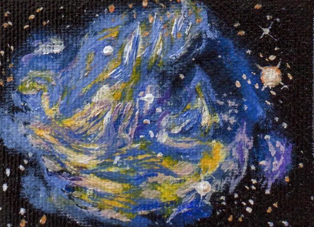 Claudia Luethi Alias Abdelghafar, 'Supernova Blue', 2012, original Painting, 8 x 6  x 1 cm. Artwork description: 1758 Miniature oilpainting on canvas from the supernova blue. The small but nice oilpaintings from the stars. When I saw this little canvas in an art shop in Switzerland I wanted them. I bought them wondering what I could paint on this little canvas but not worrying about ...