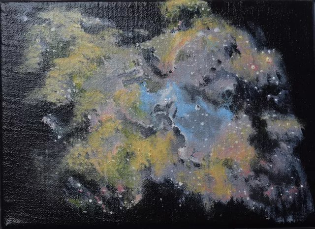 Claudia Luethi Alias Abdelghafar, 'The Eagle Nebula', 2015, original Painting, 18 x 13  x 2 cm. Artwork description: 1758 Miniature oilpainting on canvas from the eagle nebula. The small but nice oilpaintings from the stars. When I saw this little canvas in an art shop in Switzerland I wanted them. I bought them wondering what I could paint on this little canvas but not worrying about ...