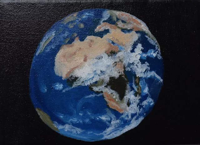 Claudia Luethi Alias Abdelghafar; The World, 2015, Original Painting, 18 x 13 cm. Artwork description: 241 Miniature oilpainting on canvas from the world.  What do you think is now happening thereThe small but nice oilpaintings from the stars.  When I saw this little canvas in an art shop in Switzerland I wanted them.  I bought them wondering what I could paint on this ...