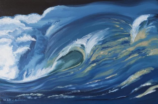 Claudia Luethi Alias Abdelghafar, 'Wave Just Breaking', 2009, original Painting, 60 x 40  x 2 cm. Artwork description: 1758 Oilpainting on canvas from a wave just breaking. Look at the dynamic of this painting, fantastic  The size of the painting is without frame 40 x 60 x 2 cm and with frame 43 x 63 x 3 cm, the painting was finished on 27. 09. 2009. ...