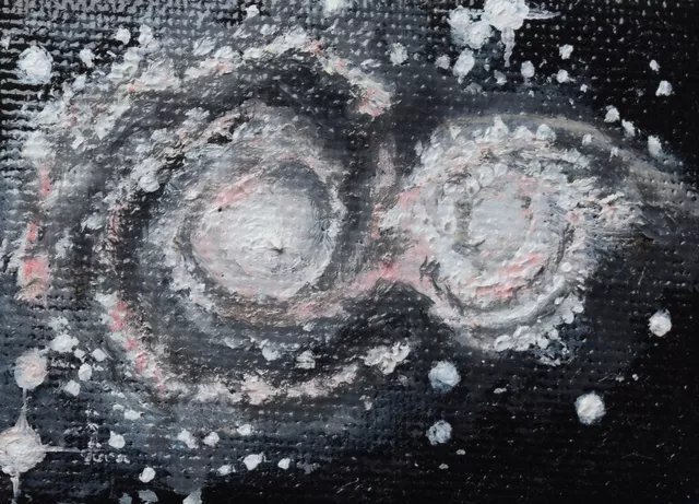 Claudia Luethi Alias Abdelghafar, 'Whirlpool Galaxie', 2012, original Painting, 7 x 5  x 1 cm. Artwork description: 2103 Miniature oilpainting on canvas from the whirlpool galaxy. The small but nice oilpaintings from the stars. When I saw this little canvas in an art shop in Switzerland I wanted them. I bought them wondering what I could paint on this little canvas but not worrying about ...