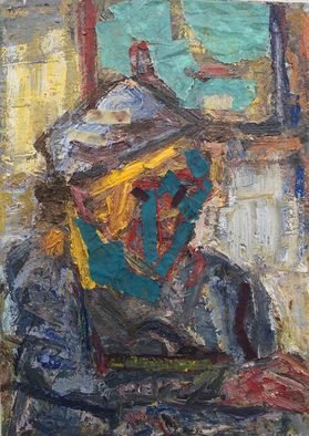 Kyriakos Frantzeskos; Woman Portrait, 2017, Original Painting Oil, 50 x 70 inches. Artwork description: 241 woman, writing, paper, oil, impasto, technique, coat, plastic bag...