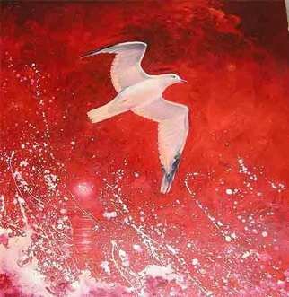 Laisk Serg; A Red Seagull, 2004, Original Painting Oil, 90 x 90 cm. Artwork description: 241   red, sea gull, sea, wave, spray, surf, fly ...
