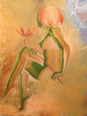 Laisk Serg;  Raskryvshiysya Bud, 2009, Original Painting Oil, 60 x 90 cm. Artwork description: 241  nude, nature, girl, flower, bud          ...