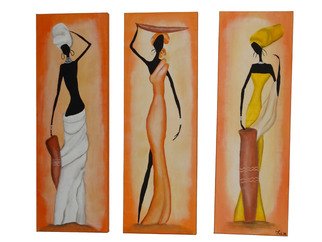 Luis Munoz; African Ladies, 2014, Original Painting Oil, 12 x 36 inches. Artwork description: 241  Handsome Fresh hand- painting. Combination of Acrylic and Oil. Three pieces combination. ORIGINAL AND NEW. All done with passion and creativity. I guarantee you that you will own an unique piece to show in your lovely room. It is a good piece. Dimensions: 12