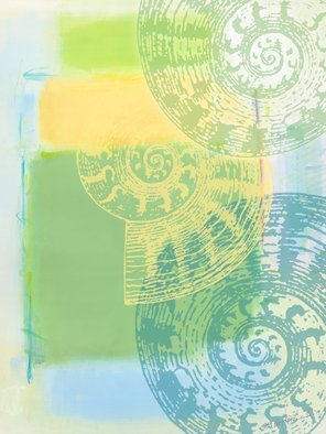 Lana Picciano; After The Rain 1, 2014, Original Printmaking Giclee, 12 x 9 inches. Artwork description: 241 soft green and blue, circles of shells motif...