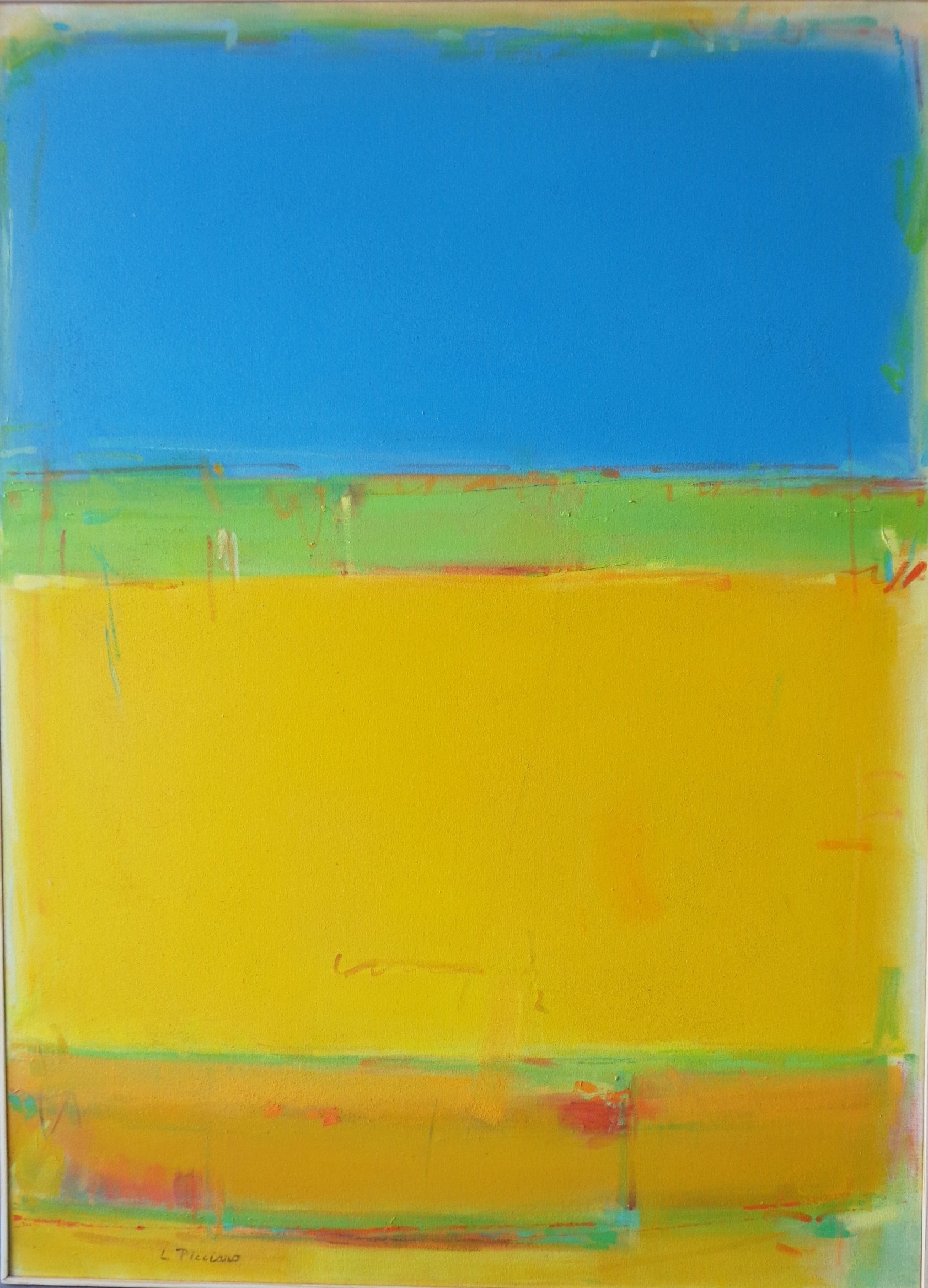 Lana Picciano; SunScape, 2016, Original Painting Oil, 42 x 50 inches. Artwork description: 241  YELLOWS AND BLUE, BRIGHT COLORS, landscape theme...