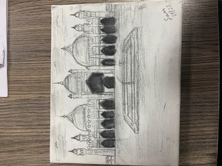 Laraib Yousaf; Pencil Sketch, 2021, Original Drawing Pencil, 3 x 3 inches. Artwork description: 241 Badshahi mosque Lahore ...