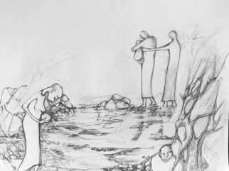 Luise Andersen; 2020 Artdoodle C 3, 2020, Original Drawing Graphite, 17 x 14 inches. Artwork description: 241 March 1,2020- beautiful symbolic voice, in forms that are expressive yet minimal in form of figures, water flow, stones, rock formations , spiritual touch , orb, . . tree forms, accentuate negative spaces of which create their own images. . as usual once i am drawn towards part of an image ...
