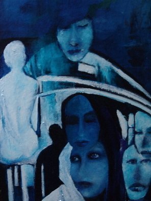 Luise Andersen, 'BLUE Feel Of Puppeteer Oc...', 2009, original Painting Acrylic, 24 x 36  inches. Artwork description: 66063  . . still creatively involved with faces and figures. . hues. . changed brushes to very thin and small. . . want to 'avoid' the smooth and perfect appearing. . just want feel. . ...
