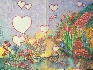 Luise Andersen, 'Thank You Valentine Card 2', 2018, original Drawing Other, 12 x 9  inches. Artwork description: 5871 Evening, February 13,2018- . . i expressed everything i wanted. . done now: a$?i, this is opened card so front and back of visible. measurement stated, for opened card  image.used polychromo color pencils. . fir accents, watercolor pencils , and some black pen. ...