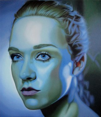 Kristen Temple; Chloe, 2003, Original Painting Oil, 42 x 48 inches. Artwork description: 241  Figurative, people, portraits, blue, female, women, sensual, human body   ...