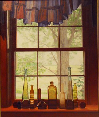 Laura Shechter; Black Lotus Tree, 2011, Original Painting Oil, 20 x 23 inches. Artwork description: 241   farm view through window, glass objects, early morning light  ...