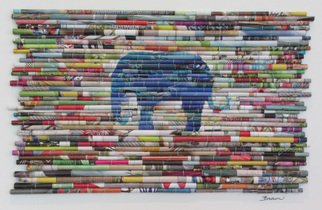 Laurie Brown; Blue Elephant, 2014, Original Paper, 15 x 12 inches. Artwork description: 241 Challenged to create something new using existing materials otherwise known as recycling I turned in a new direction, quite literally, with my rolled paper art. I not only used cut strips of magazines, or i? 1/2ragsi? 1/2 to create paper spools, but I also turned those little spools onto ...