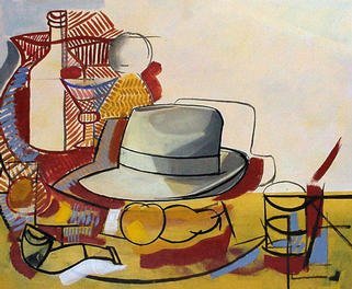 Jose Luis Lazaro Ferre, 'Ochre Still Life With Hat', 2003, original Painting Oil, 55 x 46  cm. 