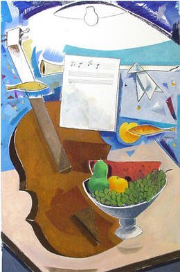 Jose Luis Lazaro Ferre, 'Volin With Music', 2002, original Painting Oil, 50 x 75  cm. 