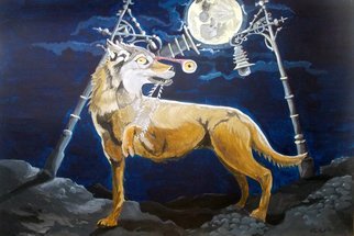 Lazaro Hurtado; Wolf Mouth, 2013, Original Painting Acrylic, 70 x 100 cm. Artwork description: 241  Illustrated thoughtsOriginal painting by Lazaro Hurtado.  Processing 3 business days.  Sent rolled in a tube with certificate of authenticityAnimal, WOLF, dog, conceptual, surrealism, expressionism...