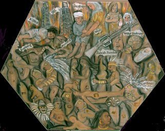 Rita Levinsohn; Sacrifices Old And New, 2005, Original Painting Acrylic, 24 x 24 inches. Artwork description: 241  Images of sacrifices in an ancient world juxtaposed with scrifices in our modern world. ...
