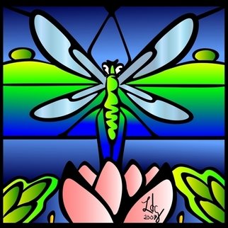 L Gonzalez; Dragonfly Tiffany Style, 2007, Original Computer Art, 25 x 25 inches. Artwork description: 241  A digitally created Tiffany stained- glass styled Dragonfly. : D ...
