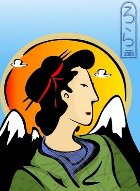 L Gonzalez; Miss Nihongo, 2007, Original Computer Art, 15 x 20 inches. Artwork description: 241  A Mona Lisa type figure with a coy mysterious smile standing proudly in profile over the land of the rising sun. ...