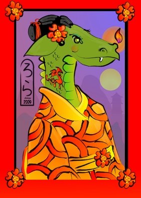L Gonzalez; Year Of The Dragon Geisha, 2008, Original Illustration, 20 x 28 inches. Artwork description: 241  An illustration for Chinese New Year of a dragon from the Chinese zodiac. ...