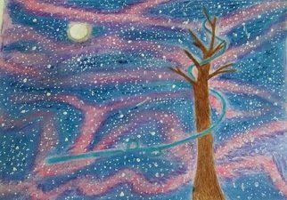 Lekshmy Sathi; Galaxy Sky, 2020, Original Drawing Pencil, 18 x 25 cm. Artwork description: 241 Mystery of the night sky inspired me to do this painting using Faber castle color pencils. ...