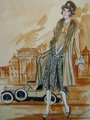 Lenore Schenk; Another Era, 2006, Original Watercolor, 10 x 15 inches. Artwork description: 241  an original watercolor the a painting illustrating another Era of Fashion, and the atmosphere of that time.    ...