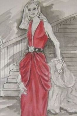 Lenore Schenk; Glamorous Figure, 2009, Original Watercolor, 11 x 16 inches. Artwork description: 241    The Lady in red making an entrance, casually draggingFur coat, aloof and beautiful.     ...