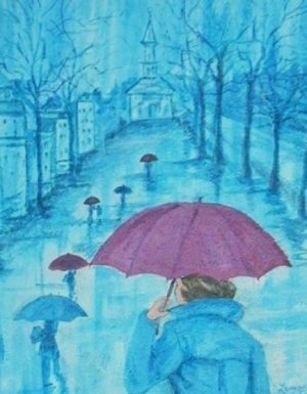 Lenore Schenk;  Blue Rainy Day, 2006, Original Painting Acrylic, 24 x 24 inches. Artwork description: 241    an acrylic painting on heavy canvas board   ...