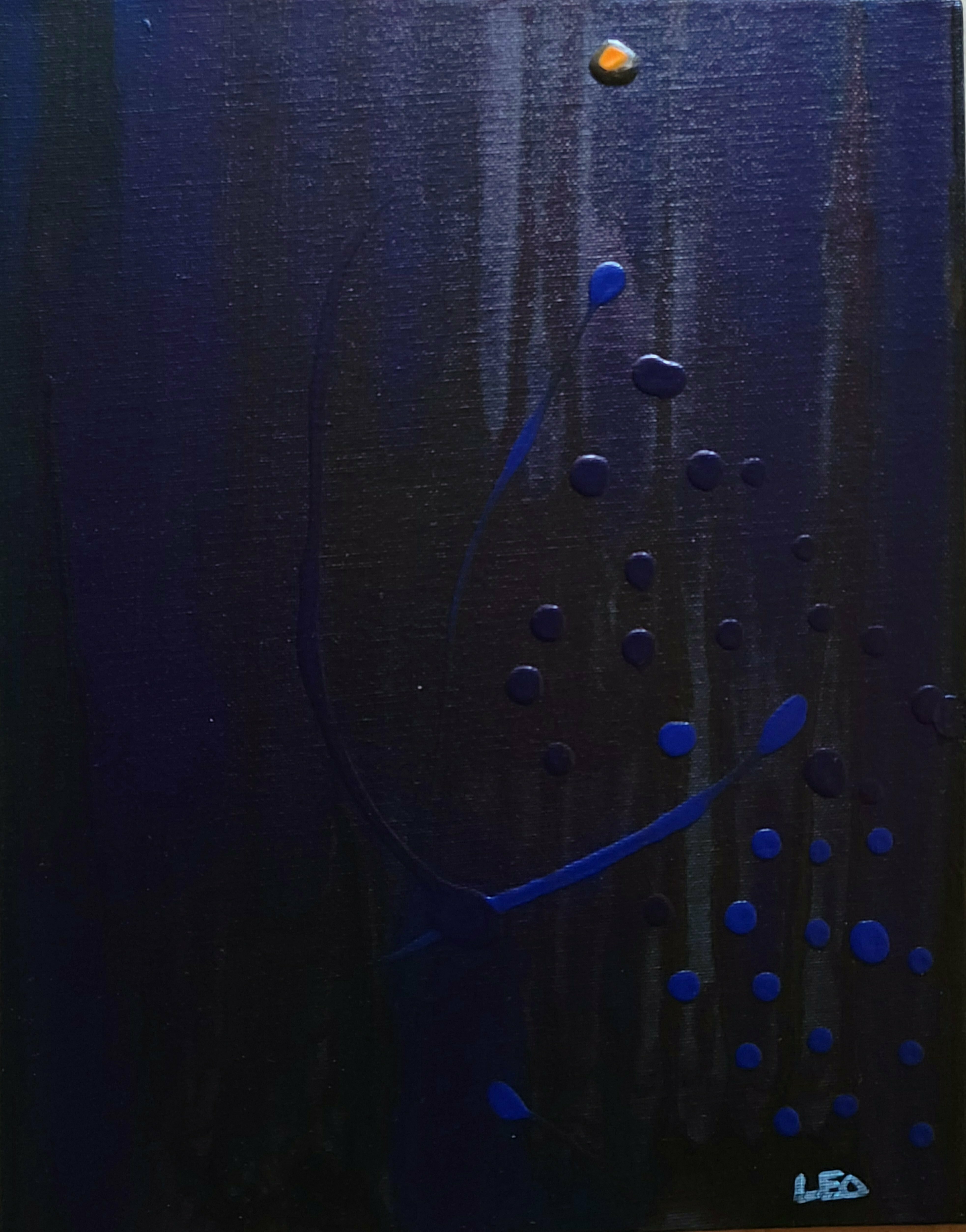 Leo Evans; Noir Blu Black, 2021, Original Painting Acrylic, 11 x 14 inches. Artwork description: 241 New Art by Leo Evans Title:  Noir Blu bLACK    Size: 11x14  Acylic Gouache on BlackCanvas Board   Created: 07- 2021 