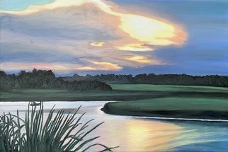 Patricia Leone; Into The Brighter Light, 2020, Original Painting Oil, 36 x 24 inches. Artwork description: 241 Oil on canvas.  A brighter and bluer version of the purple aEURoeInto the LightaEUR of a sunrise along the intercostal waterway in Thunderbolt, Georgia. ...