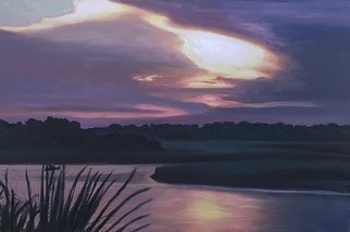 Patricia Leone; Into The Light, 2020, Original Painting Oil, 36 x 24 inches. Artwork description: 241 Sunrise on Wilmington River along the intercostal waterway in the fishing village of Thunderbolt, Georgia.  Original with white floater frame for sale. ...