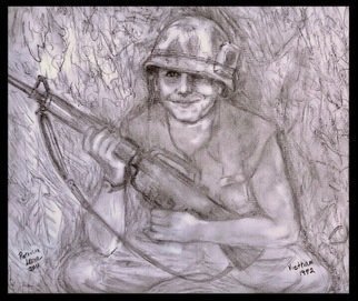 Patricia Leone; On Jungle Patrol In Vietname, 2010, Original Drawing Charcoal, 10 x 8 inches. Artwork description: 241 John from 1972 photograph, but with older face because that s how I knew him. ...