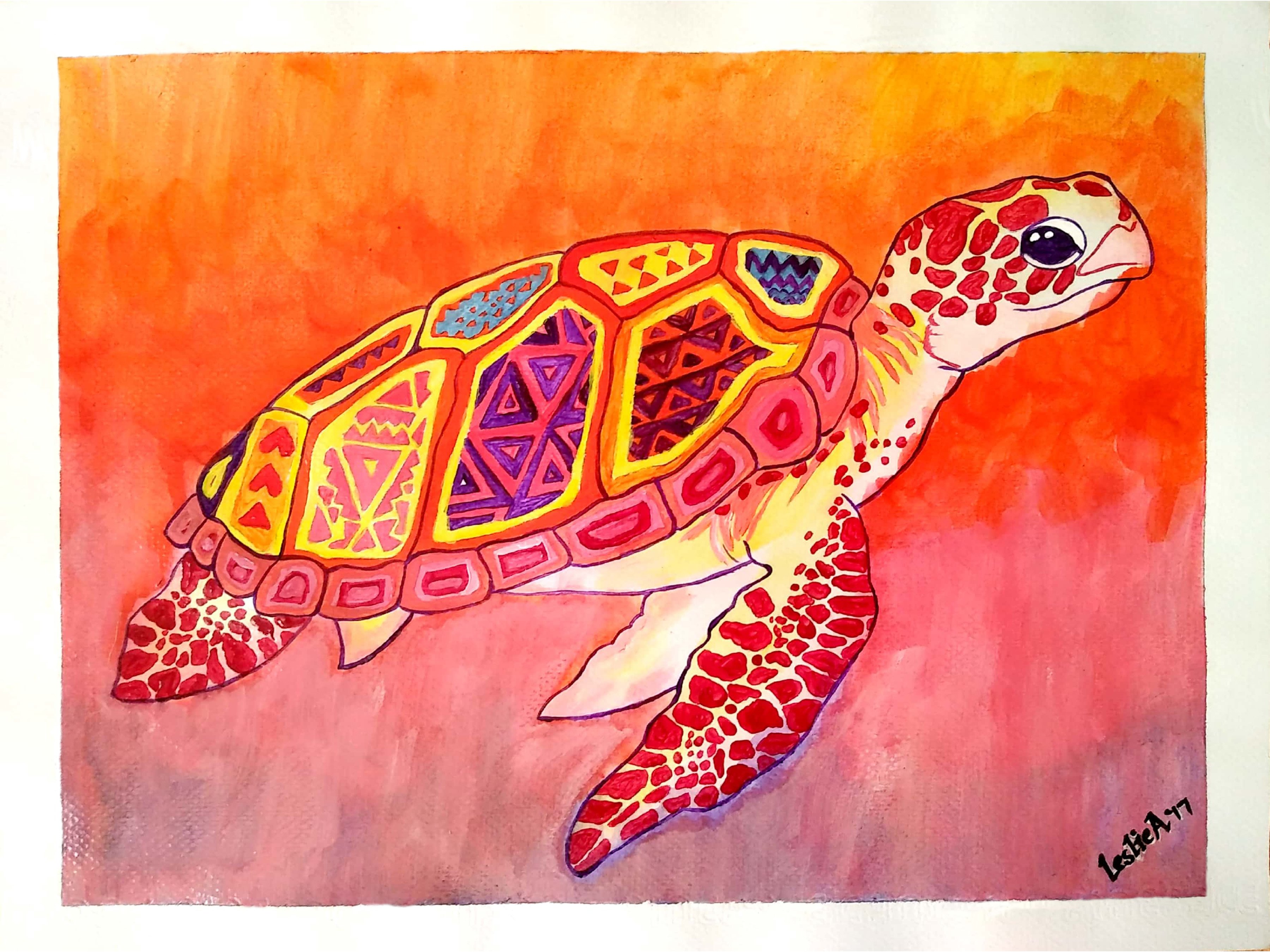 Leslie Abraham; Beautiful Turtle, 2017, Original Painting Acrylic, 12 x 9 inches. Artwork description: 241 Adorable Turtle, Animals, Art Print, Acrylic on Paper...