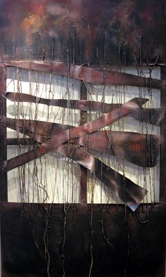 Leyla Munteanu; Tight Together 1, 2012, Original Mixed Media, 36 x 60 inches. Artwork description: 241  abstract, mixedmedia, . acrylic, yarn, large, strips, canvas, streched ...