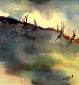 Pamela Gilbert; Dark Shadows, 2006, Original Watercolor, 14 x 15 inches. Artwork description: 241  Impending storm dancing over the Berago Desert. ...