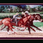 James Dailey; Best Of The Ladies, 2007, Original Watercolor, 32 x 22 inches. Artwork description: 241  This is a print ( limited edition) watercolor painting of angel cordero and eddy delahoussye in the mothe goose stakes at belmont N. Y. ...