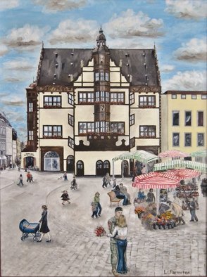 Lisa Parmeter; Schweinfurt Embrace, 2007, Original Painting Oil,   inches. Artwork description: 241  Schweinfurt, Germany, Markplatz. ...