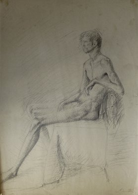 Andreas Loeschner Gornau, 'Study Male Nude Sitting', 1982, original Drawing Graphite, 42 x 59  cm. Artwork description: 2103  Study Male Nude sittinggraphite     ...