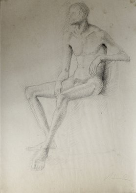 Andreas Loeschner Gornau, 'Study Male Nude Sitting', 1982, original Drawing Graphite, 42 x 59  cm. Artwork description: 2103  Study male nude sittinggraphite    ...