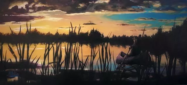 Judy Uhlig; On The Water, 2019, Original Painting Acrylic, 26 x 14 inches. Artwork description: 241 While driving home in the early evening by some cranberry bogs my husband and I were treated to the most amazing sunset being reflected on the water.  I wanted to recreate the feeling of getting lost in that beautiful sky and being surrounded by the water and ...