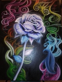 Dustin Gutierrez; Passionate, 2019, Original Painting Acrylic, 1.1 x 3.2 inches. Artwork description: 241 This picture i painted of a luminous purple rose with rainbow colored smoke coming up from behind it.  ...
