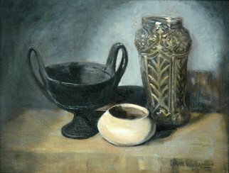 Lorrie Williamson; Relics From The Past, 2008, Original Painting Oil, 18 x 14 inches. Artwork description: 241  A Still Life painting of objects made from earth products; iron, glass, and clay. Oil glazed and rubbed to give the effect of an antique painting. ...